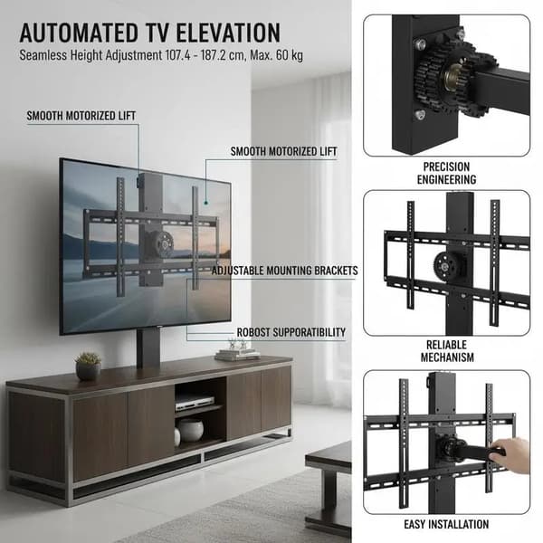TV-ställ, Höjdjusterbart, Stabil Design, svart