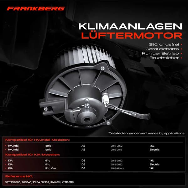 Blæsemotor, Diameter 153 mm, Spænding 12 V, Nominel Effekt 285 W, 4 Stikforbindelser, Mod uret Rotation