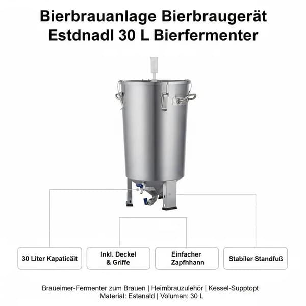 Ölbryggningssystem, 30L kapacitet, konstruktion i rostfritt stål, Silver