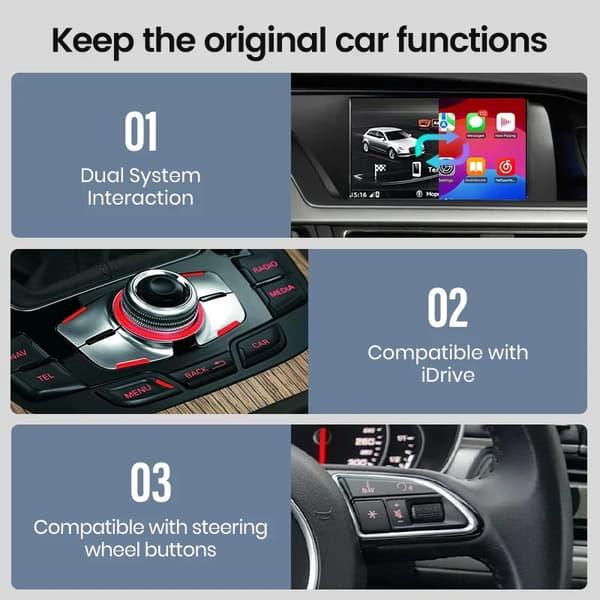 Bilinterface Dekoder, Navigationssystem, Smartphone Integration, kompatibel med Audi A4 B8 A5 Q5 S5 2009-2015,Med MMI Knob