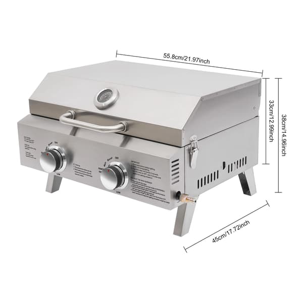 Gasolgrill, 2 brännare, bärbar design,Silver