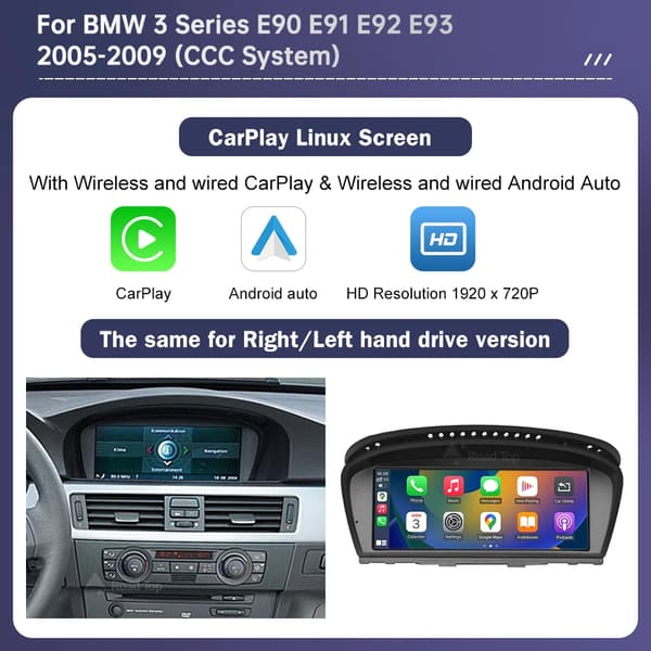 Carplay, högupplöst skärm, smartphoneintegration, kompatibel med BMW 3/5-serie E90/E91/E92/E93 E60 E61 E62,Ingen, 3 5 Serien CCC 8.8