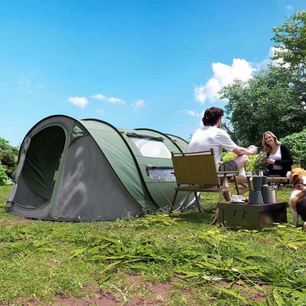 Camping Telt, Pop-up Design, Vandtæt Materiale,Grøn og Grå