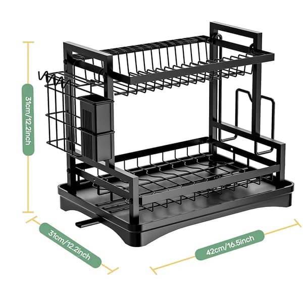 Vaskestativ, 2-lags design, automatisk drænsystem,sort
