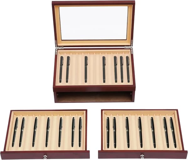 Pen Display Box, 3-lags Organizer, Støvfri Design,Rød