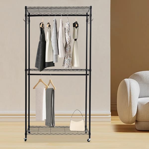 Tøjstativ, 2-niveau design, mobil organizer,sort