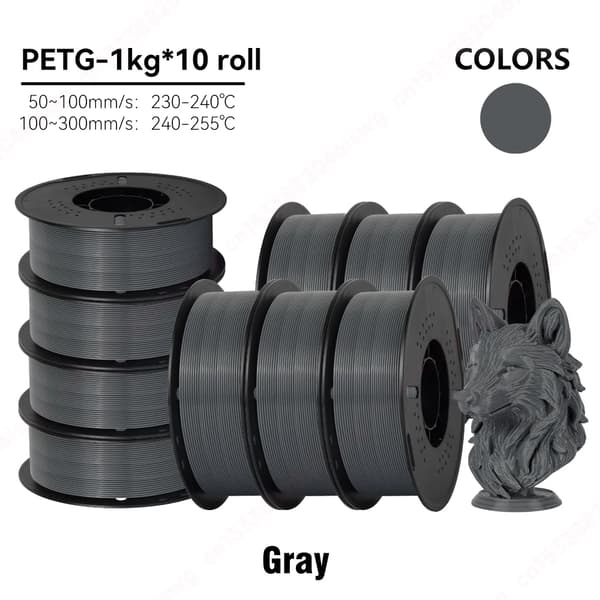 3D-printer filament, PETG-material, 1,75 mm diameter,10KG Grå