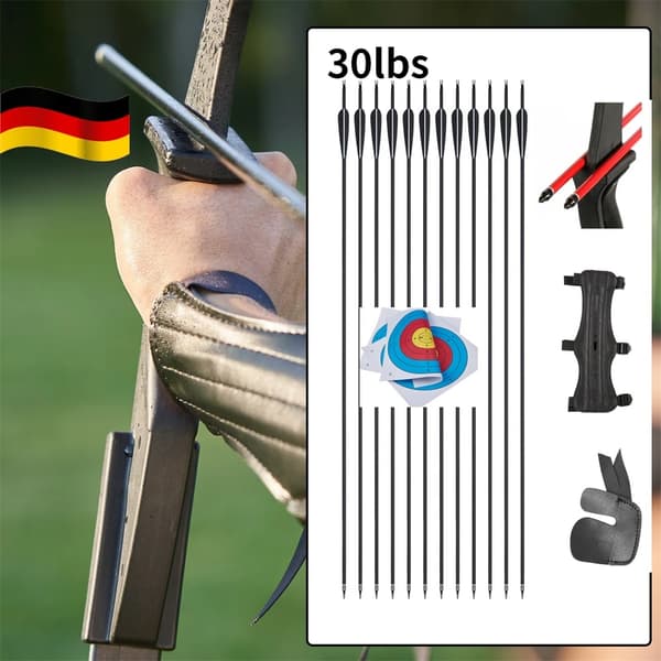 Recurve Båge, Högstyrkegrepp, Hållbara Grenar,30lbs