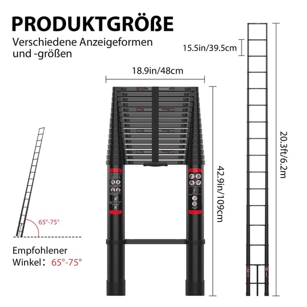 Teleskopstege, 6,2 M Höjd, Lättviktsdesign,6.2M/20.3FT