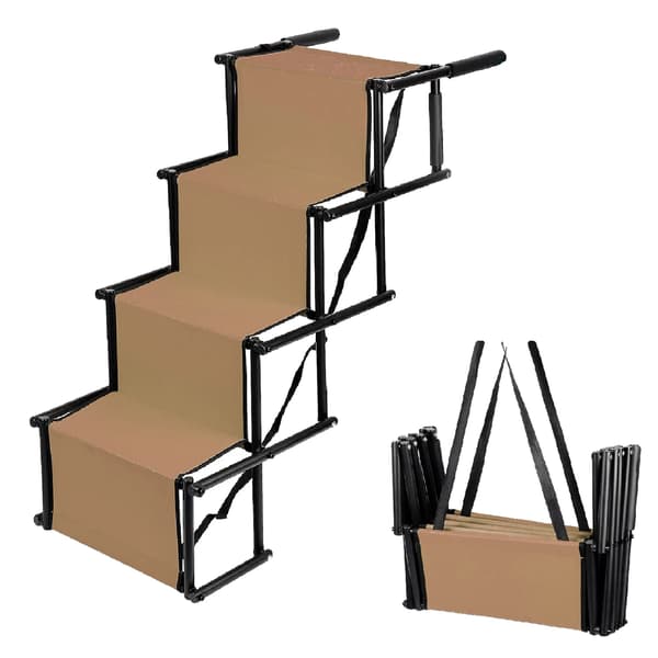 Hundtrappa, Fällbar Design, Justerbar Höjd,Mörkbrun