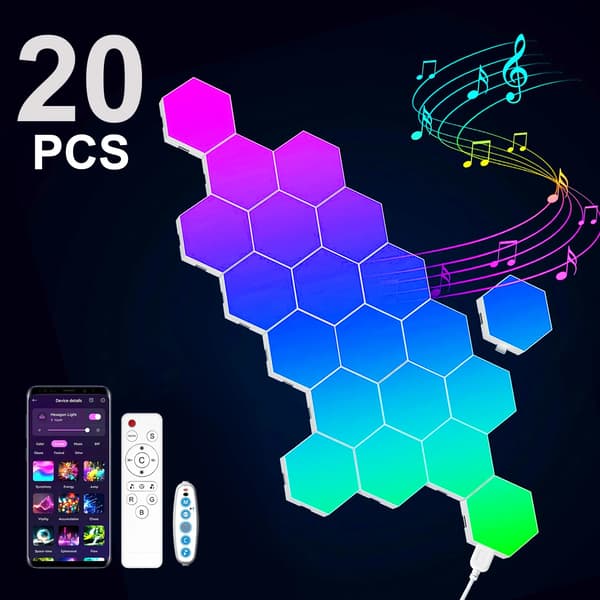Hexagon Vägglampor, Musik Synk, DIY Modulär Design,20PCS, Hexagon Light-c