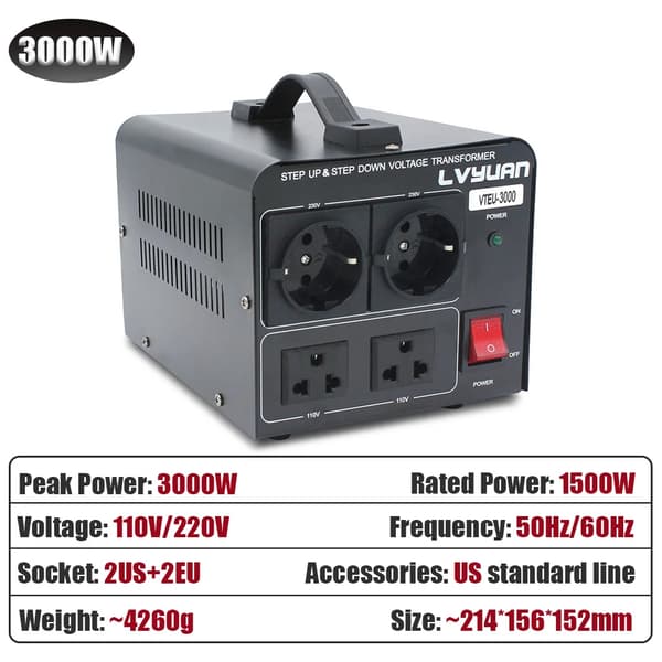 Transformator, Bidirektionell Spänningskonvertering, Kompakt Design,3000W 2EU 2US