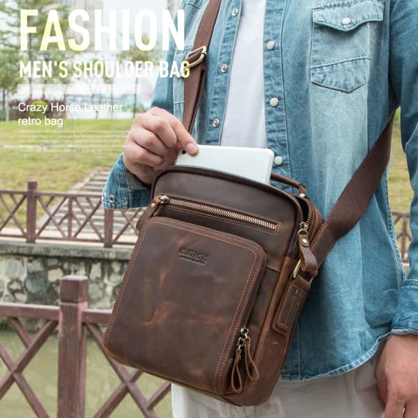 Skuldertaske, Ægte Læder, Casual Stil,Kaffe
