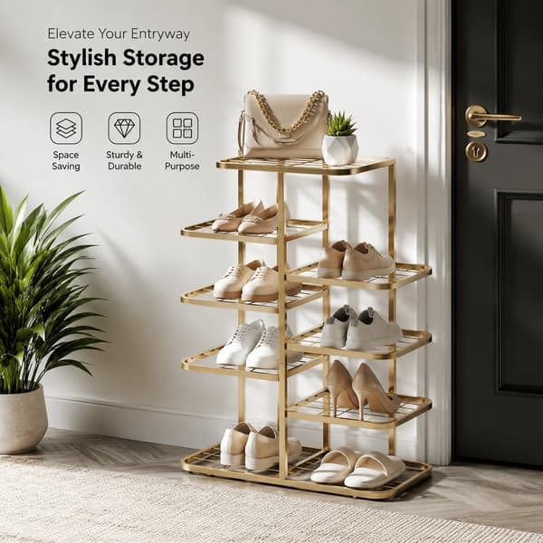 Sko Rack, 5 Niveauer, Foldbart Design,5 Tiers-Guld