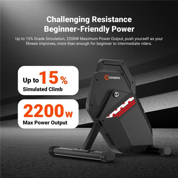 Smart Bike Trainer, 2200W Effektudgang, Bluetooth og ANT+ Forbindelse,T10