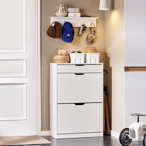 Sko Rack, 8 Opbevaringsflader, Ekstra Skuffeplads,HVID