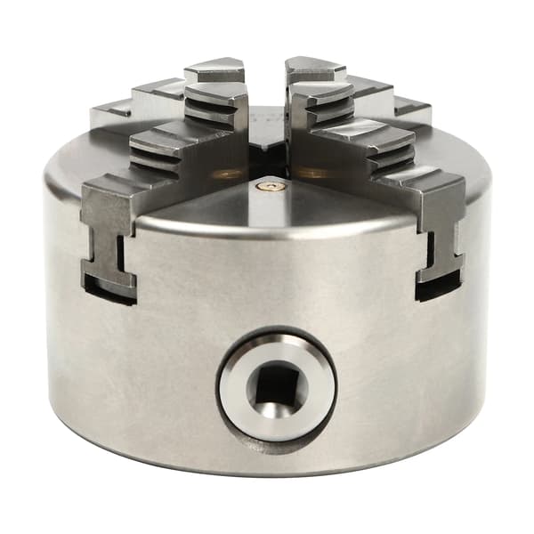 Svarvchuck, 4-kämsdesign, manuell drift,Silver, 4Jaw
