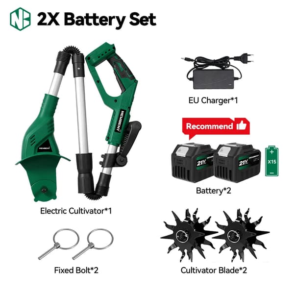 Rototiller, Elektrisk Drift, Ergonomisk Design, 2x4.5Ah Batteri