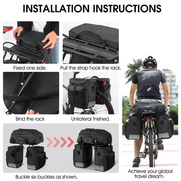 Cykeltaske, 48L kapacitet, vandtæt design,Sort