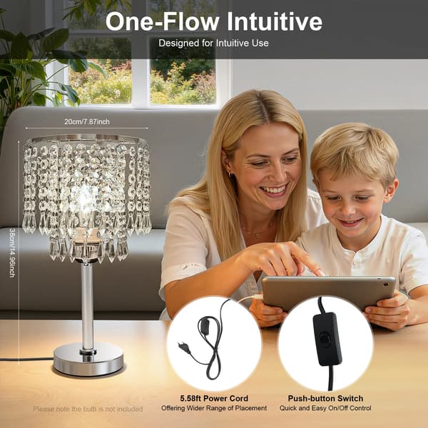 Bordlampe, Krystal Skærm, Moderne Rustfrit Stål Design,HVID