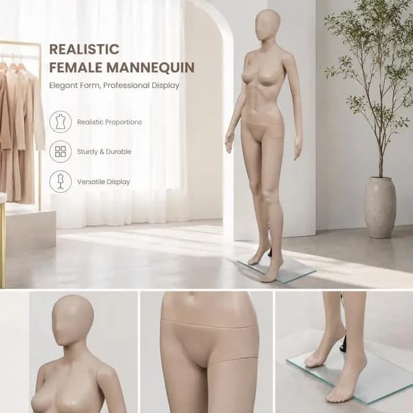 Helkropsmannequin, lavet af FRP, minimalistisk design,Beige