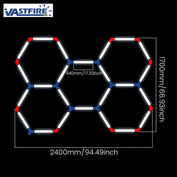 LED Garage Lys, Hexagonal Design, 6500K Lysstyrke,5-Hul-A