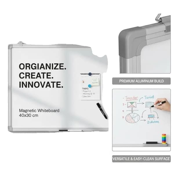 Magnetisk Whiteboard, Aluminiumramme, Væghængt Design,Elfenben