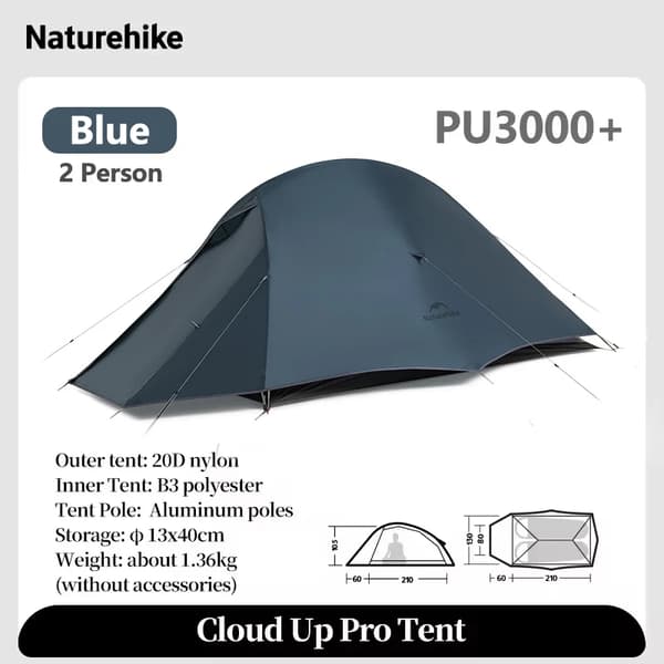 Trekking Telt, Letvægts, Vandtæt,PRO 2P Blå