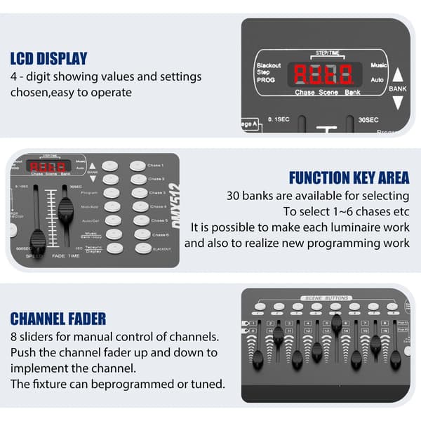 DMX-controller, 192 kanaler, indbygget mikrofon,EU stik