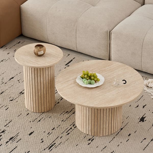 Soffbord, Rund Design, Högkvalitativa Material, Gul träfärg