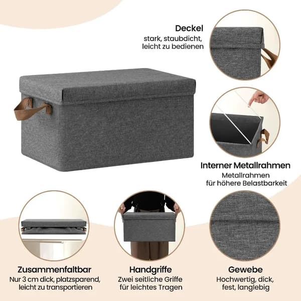 Opbevaringskasse, Sammenfoldelig Design, Holdbart Stofmateriale,Sort 5-del