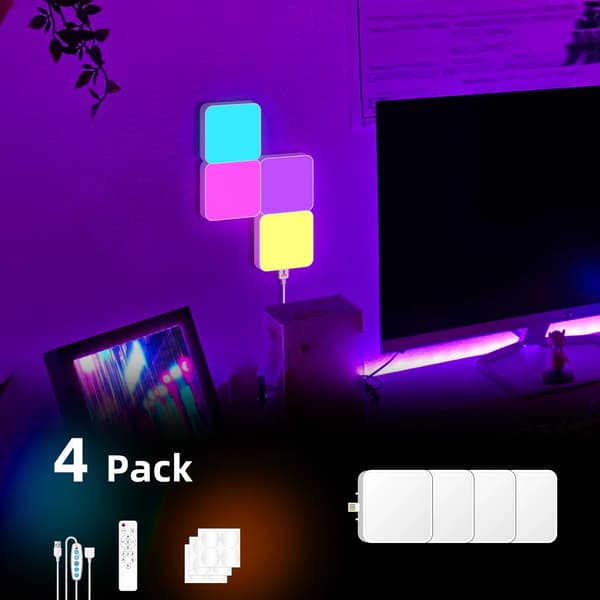 LED Væglampe, RGB Ambient Belysning, Musik Synkroniseringsfunktion,SquareLight4PCS