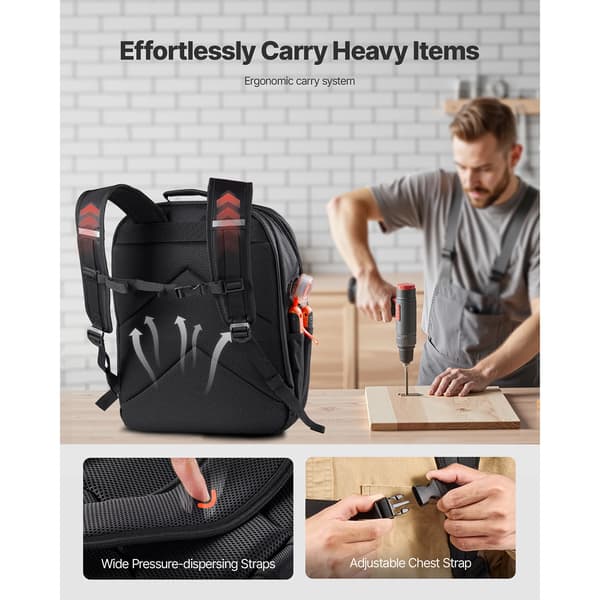 Værktøjsrygsæk, 45 Lommer, Ergonomisk Design,45 lommer