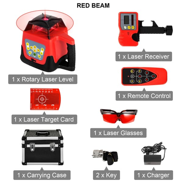 VEVOR 360 Rotationslaser, ±20" Noggrannhet, 500m Mätområde,Red Beam 2