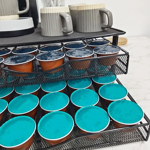 Kaffekapsel Organizer, Dobbelt Lag, Rustfrit Metal,sort