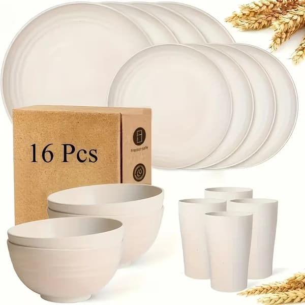 Servis, Mikrovågssäker, Hållbar för Fester,16PCS-VIT