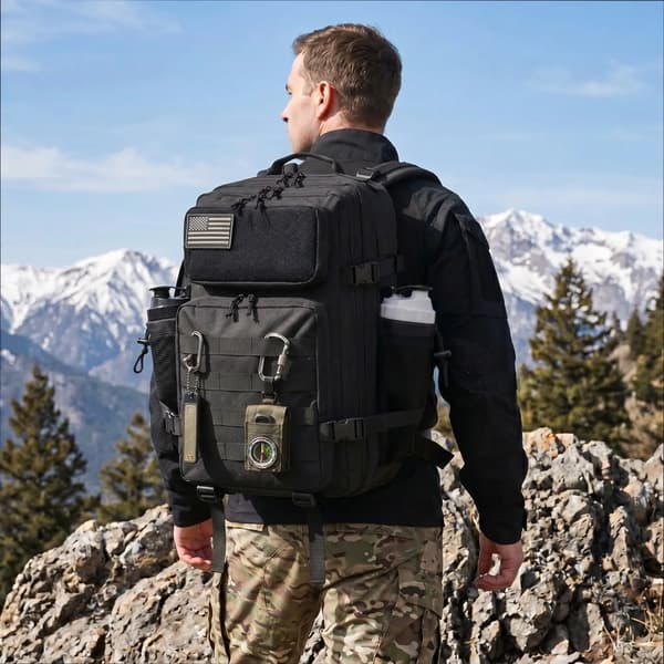 Taktisk Rygsæk, 45L Kapacitet, MOLLE Webbing Kompatibel,Sort