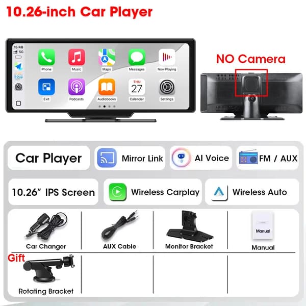 Auto DVR, langaton Carplay, 10.26" näyttö,Ei mitään, Ei kameraa