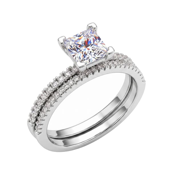 Bröllopsring Set, Prinsessklippt Moissanite, Klämd Inställning,9, VIT, S925 Sterling Silver