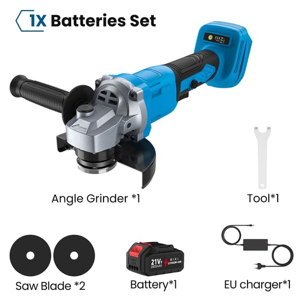 Elektrisk Vinkelslip, Borstlös Motor, Variabel Hastighetskontroll,1 Batterisats