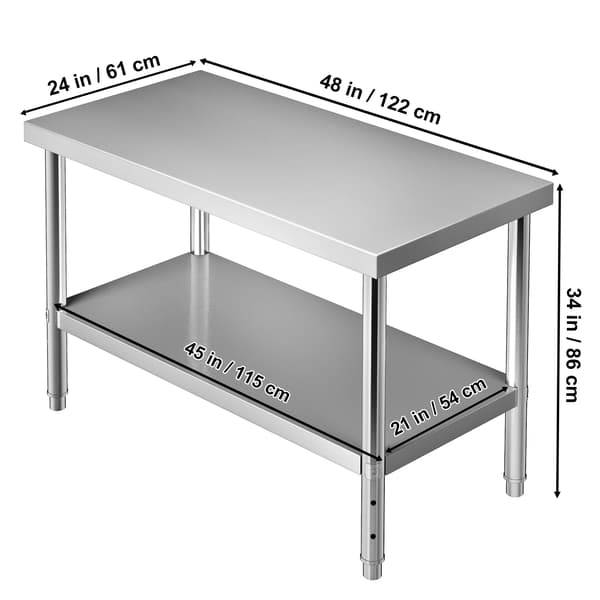 Forberedelsesbord, Rustfrit Stål, Kraftig Design,48 x 24 x 34 tommer