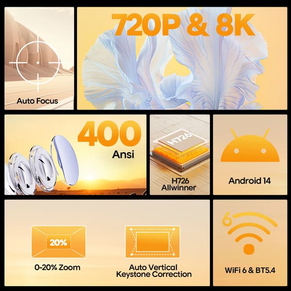 Projektor, Bærbar, WiFi 6 Forbindelse,HY300MAX