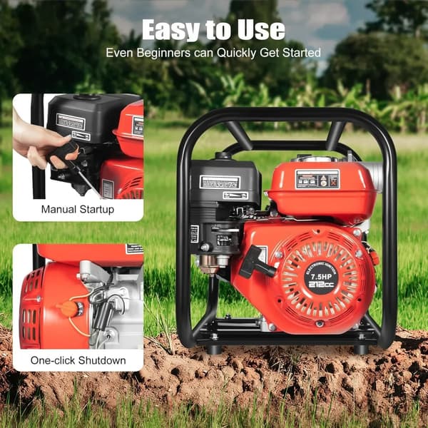 Vattenpump, 7,5 HK Bensinmotor, Hög Effektivitet,220V