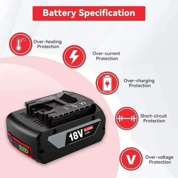 Uppladdningsbart batteri, 18V, 6000mAh kapacitet, 2st batteri 6.0AH