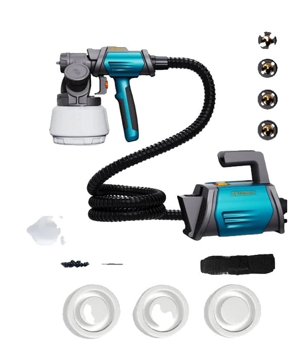 Färgspruta, 4 munstycken, justerbara sprutmönster,100V-240V EU Plug, Blå