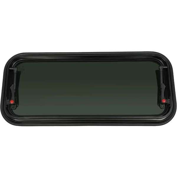 Husbilens utgångsfönster, dolt vikbart skydd, härdat glas, svart