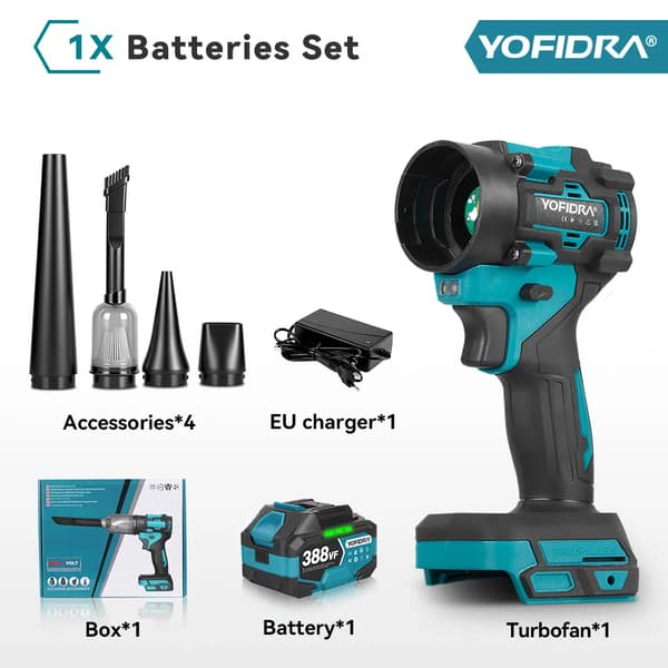 Blåsmaskin, Borstlös Motor, 1200W Effekt,1xBatteri Set