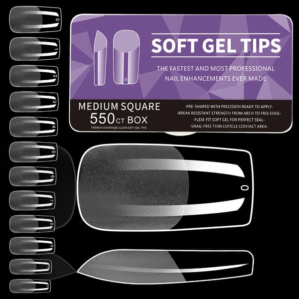 Falska nageltips, 550 stycken, fransk stil,Medium Square