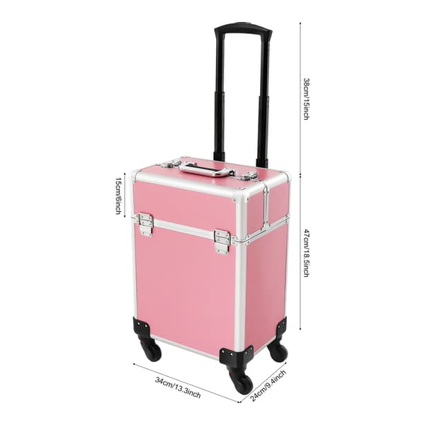 Makeup Train Case, Rullende Design, Rigelig Opbevaringsplads,Pink