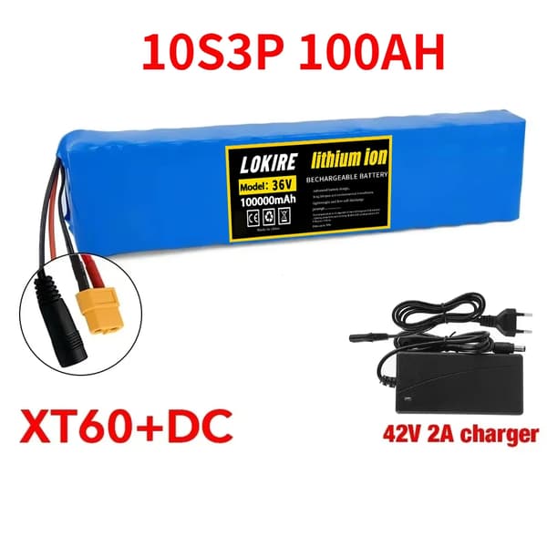 Lithium-ion batteri, 100Ah kapacitet, 36V spænding,XT60-DC-lader